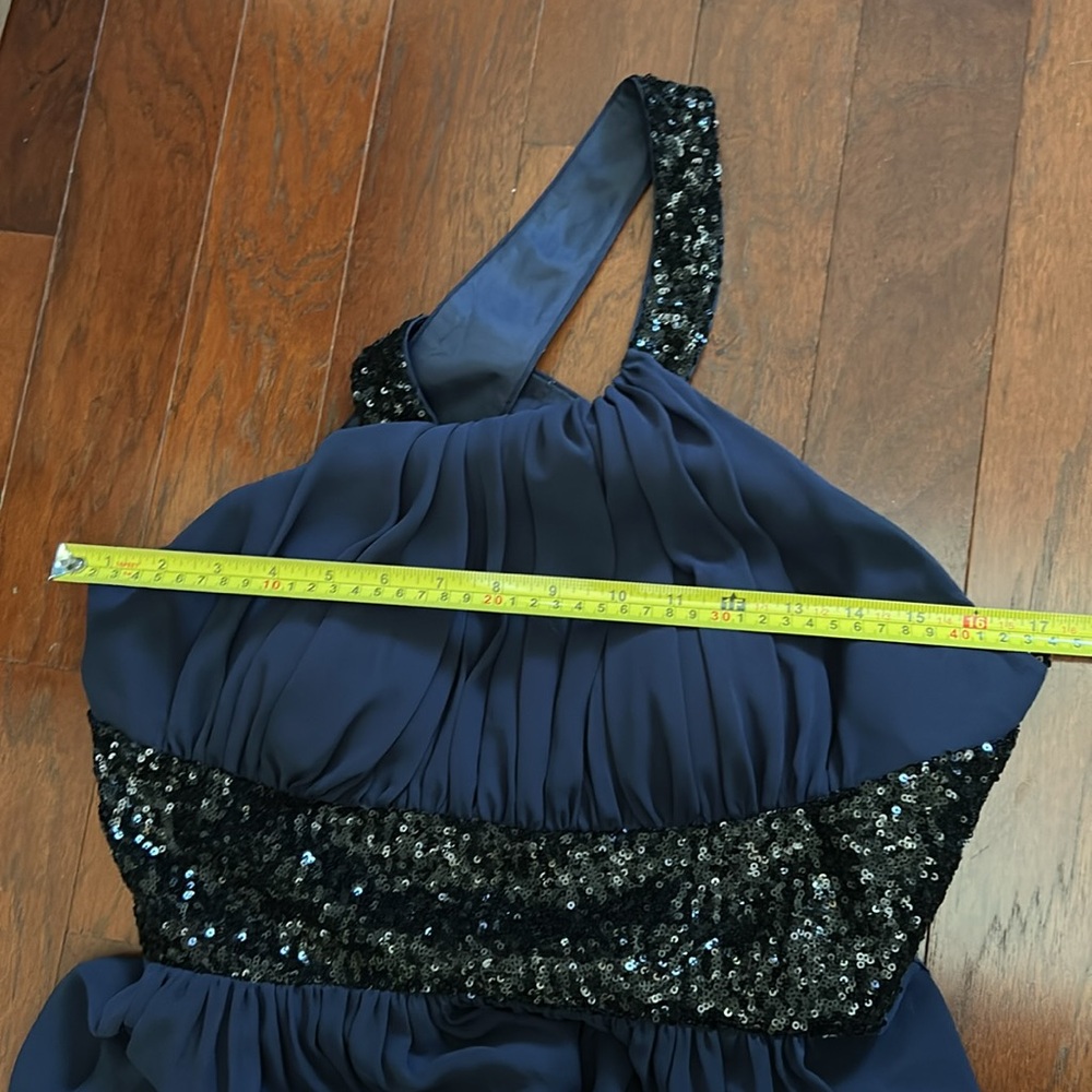 Kevin Klain HALTER PLEATED CROSS NECK NAVY GOWN DRESS sz 8 - Picture 8 of 13